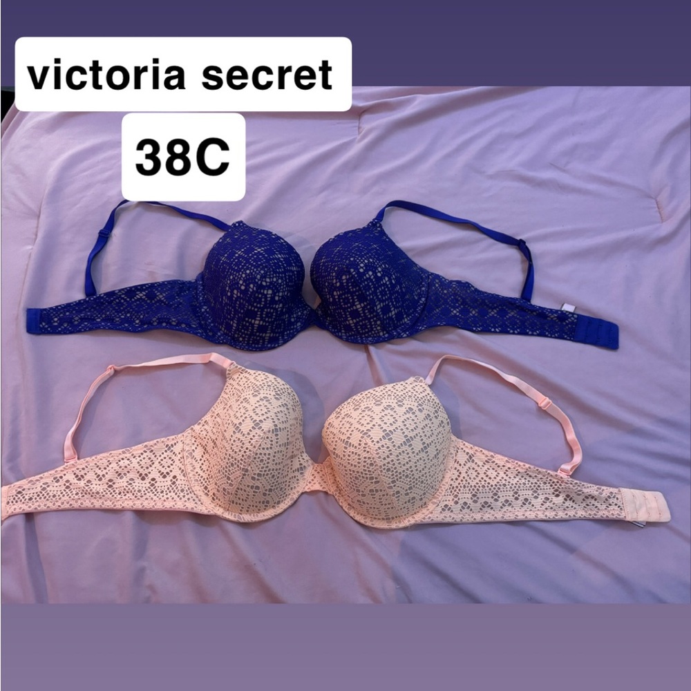 Victoria's Secret Blue and Cream Lace Bras